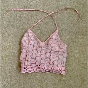 Pink crochet-look halter top LABOR DAY SALE